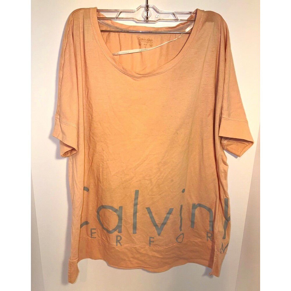 Calvin Klein Performance Women's Pink Logo Scoop Neck Cotton Tee Relaxed L